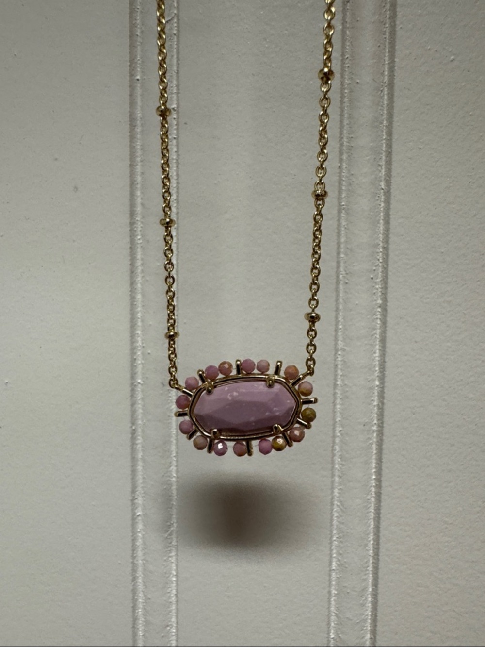 Kendra Scott Gold Chain Necklace with Pink/lavenderStone Pendant - adjustable